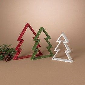 Tree, Set/3 Nesting Wood R/G/W Lg is 12.5&quot;