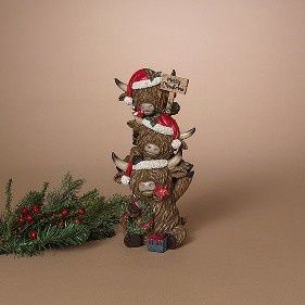 Figurine, 12.8" Stacked Highland Cows w/Sign