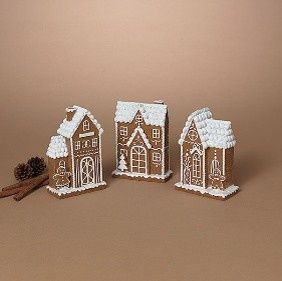 Figurine, 6.1" Slender Holiday Gingerbread House 3 Asst