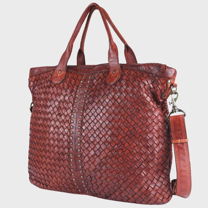 Handbag, Woven Leather brwn leather