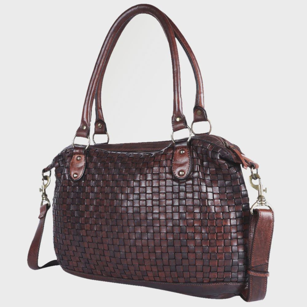 Handbag, Woven Leather Dk brw leath