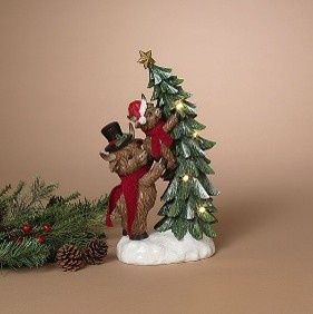 Figurine, 12.6" Lighted Holiday Highland Cows w/Tree
