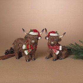 Figurine, 9.4" Holiday Highland Cow 2 Asst