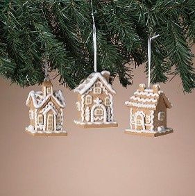 Ornament, Gingerbread House Brown/White 3 Asst