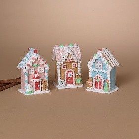 Figurine, Gingerbread House Pastel Color 3 Asst