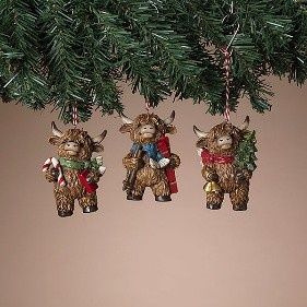 Ornament, 3.5" Highland Cow 3 Asst