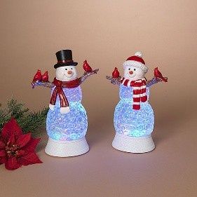 Snow Globe, Snowman w/Cardinal 2 Asst Hats w/Cord
