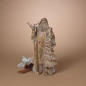 Santa, 19.7" Faux Wood w/Gold Accents Holding Tree/Staff