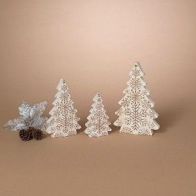 Tree, Set/3 Wood White Embossed Xmas Tree Blocks w/Glitter