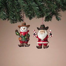 Ornament, Cowboy Santa/Snowman 3.74" 2 Asst