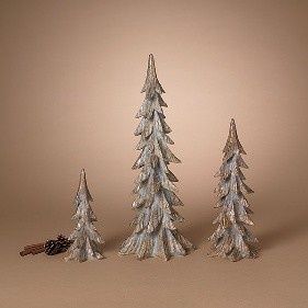 Tree, Set/3 Resin Cream w/Gold Accents Lg is 25&quot;