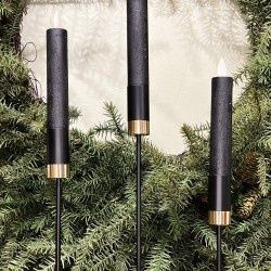 Candle Holder, Black/Gold Metal Taper 9/11/13&quot;