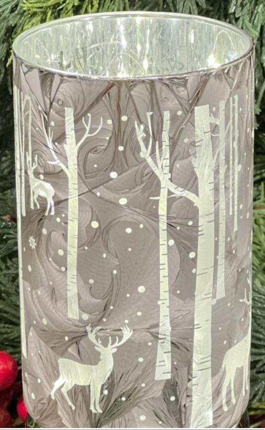 Luminary, 3.5x8&quot; Silver Glass Deer Scene Rotating