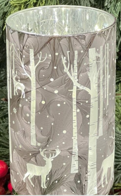 Luminary, 3.5x8&quot; Silver Glass Deer Scene Rotating