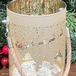Luminary, 4x6 Santa Over Trees Gold Glass Rotating