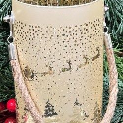 Luminary, Santa Scene Gold Glass Spinner B/O Timer