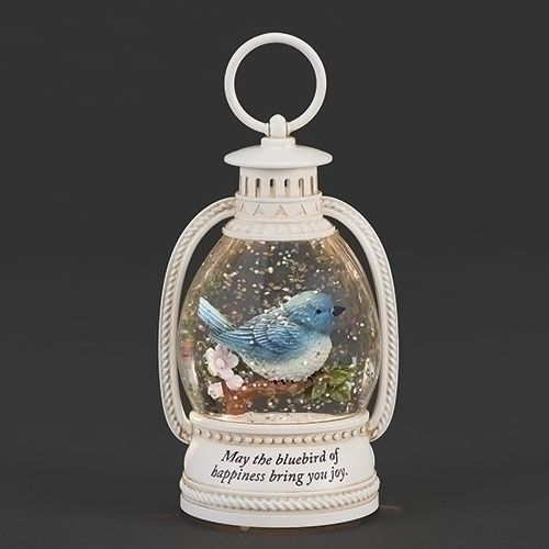 Snow Globe, 6&quot; Bluebird White Mini Lantern