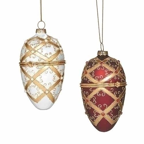 Ornament, 4.25&quot; Red/Ivory/Gold Egg 2 Asst