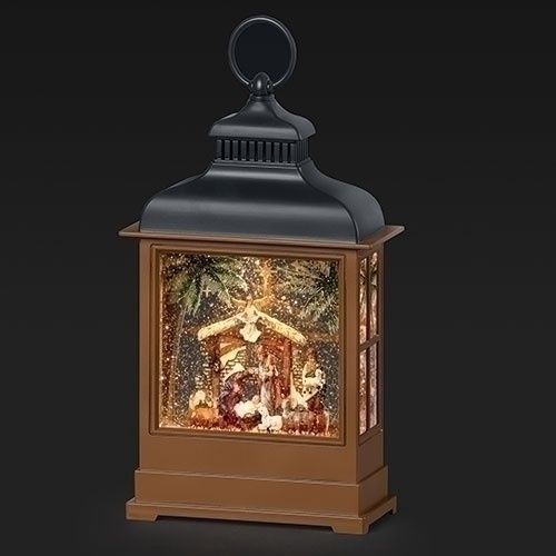 Snow Globe, 12.25&quot; Lighted Nativity Lantern USB Cord Included