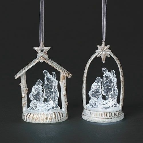 Ornament, 4.5&quot; Lighted Holy Family 2 Asst Acrylic