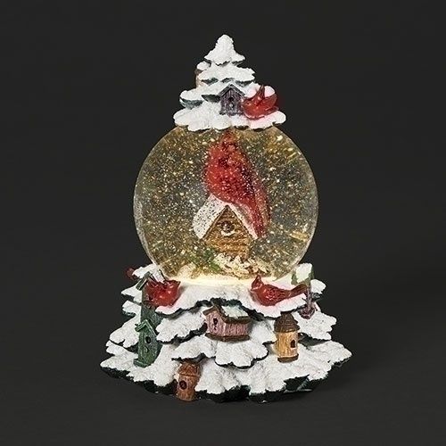 Snow Globe, 9&quot; Lighted Cardinal Dome Over Birdhouses