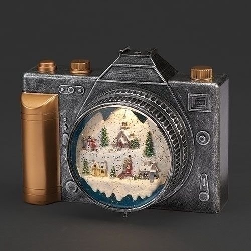 Snow Globe, 8&quot; Lighted Camera Snow Village Scene