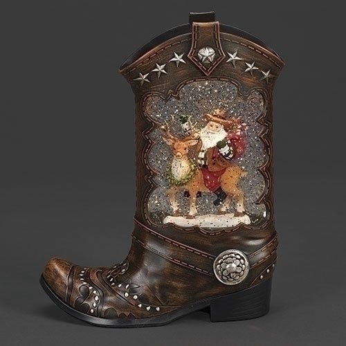 Snow Globe, Santa Riding Deer in Boot 10" w/Cord