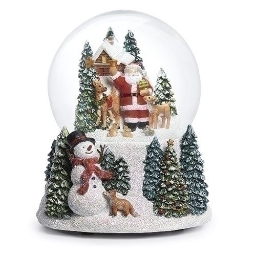 Snow Globe, 5.7&quot; Musical Dome Animals &amp; Santa/Snowman