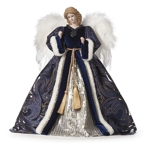 Tree Topper, 14&quot; Navy Angel w/Silver &amp; Gold Detail