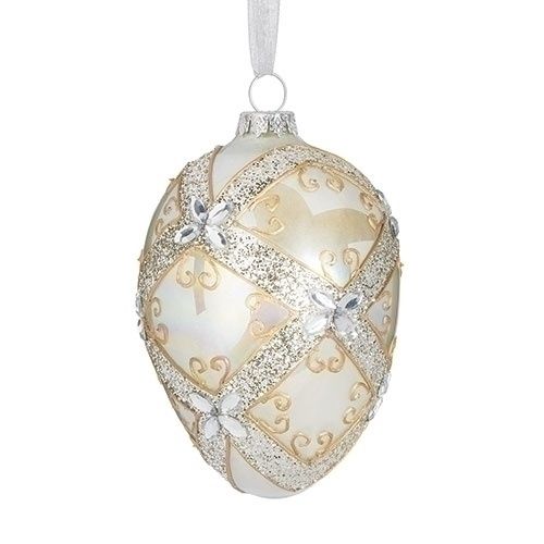 Ornament, 4&quot; Gold &amp; Silver Egg Shaped Glass