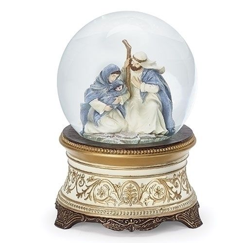 Snow Globe, 5.75&quot; Musical Dome w/Holy Family in Ivory Robes