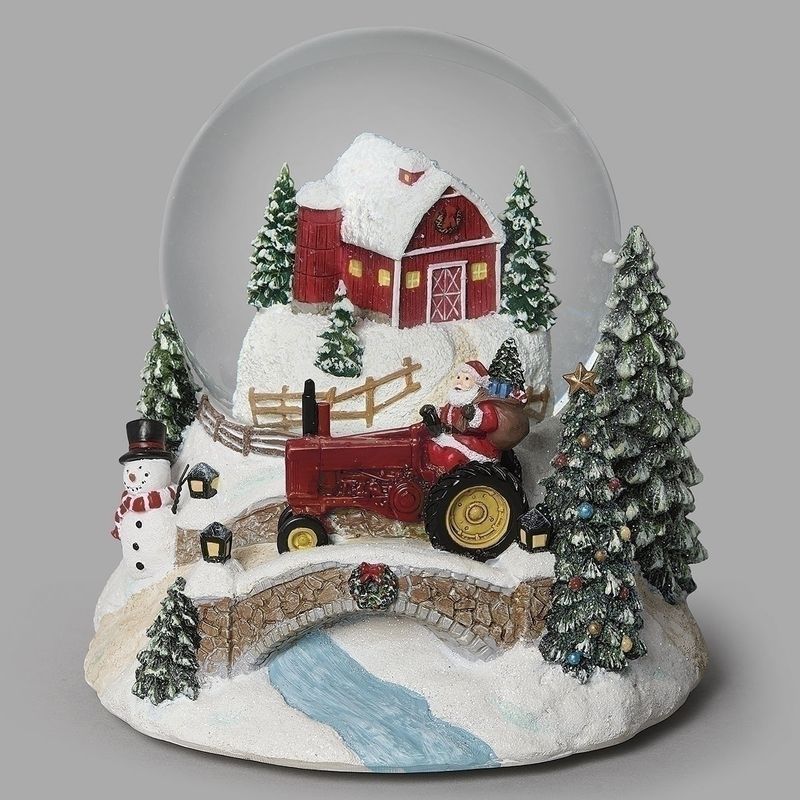 Snow Globe, 5.5&quot; Musical Tractor &amp; Barn