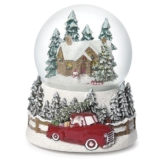 Snow Globe, 5.5&quot; Musical House w/ Red Truck on Base
