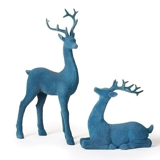 Reindeer, Set/2 Blue Flocked 6&quot;/11&quot;