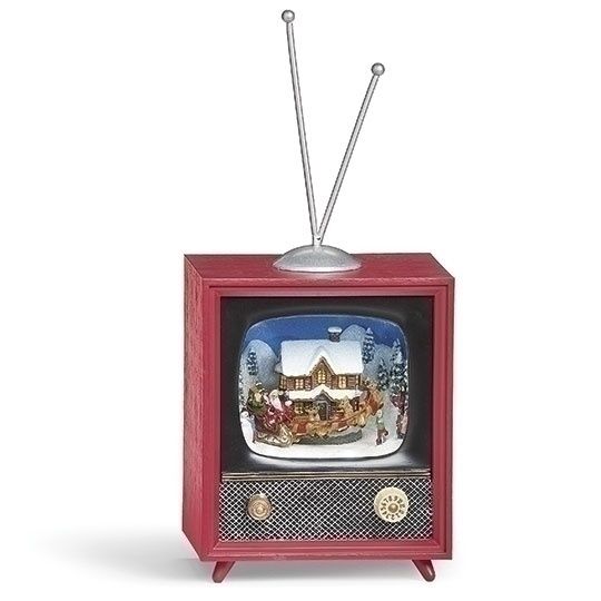 Music Box, 6&quot; Lighted TV w/House &amp; Sleigh