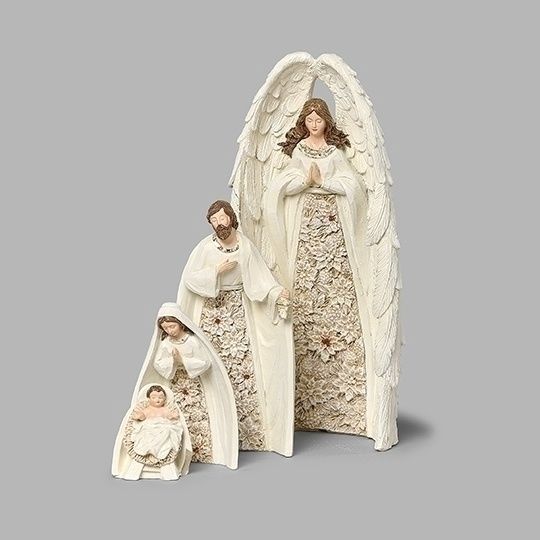 Nativity, 10&quot; Set/4 Nesting Poinsettia Collection