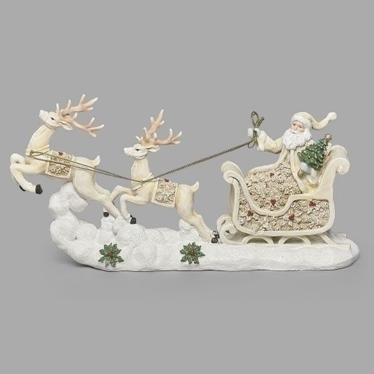 Santa, 5&quot; Sleigh Figure w/Poinsettia Design