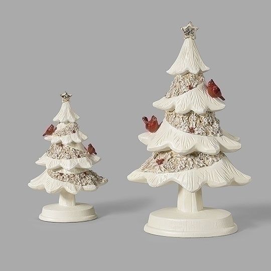 Trees, Set/2 White w/Poinsettias 5"/8.25"