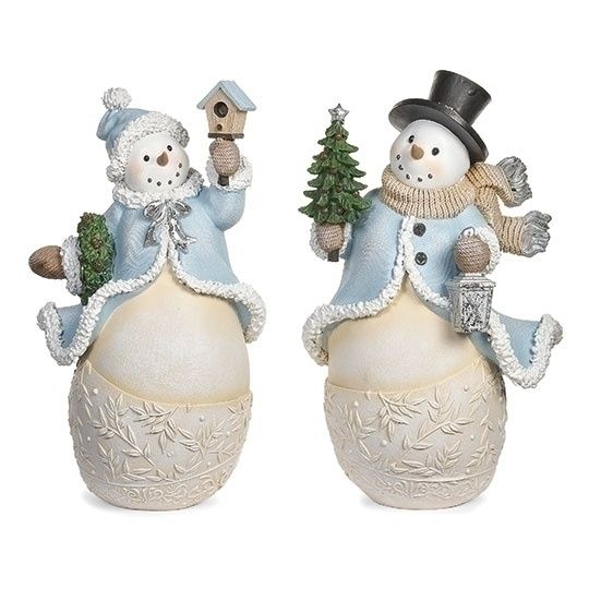 Snowman, 9.75&quot; Blue/Ivory Leaf 2 Asst