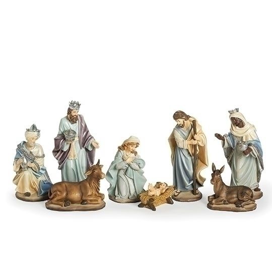 Nativity, 10&quot; 8pc Set Blue w/Silver Accents