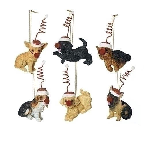 Ornament, 3&quot; Puppy in Santa hat &amp; Rudolph Nose