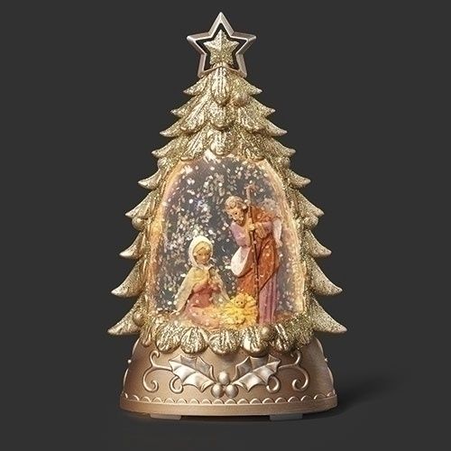 Snow Globe, 6&quot; LED Holy Family in Xmas Tree Mini Dome