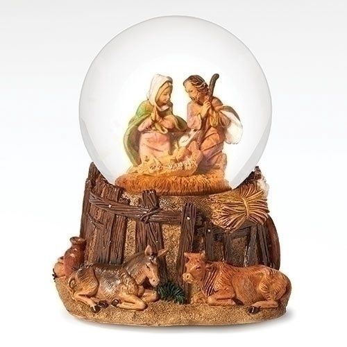 Snow Globe, 4.75&quot; Musical Holy Family w/Stable Base
