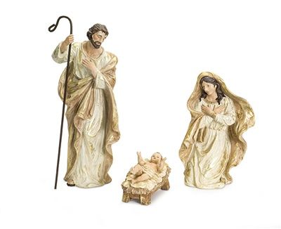 Nativity, Set/3 Holy Family Brown w/Gold Overlay 5.25&quot;-18.5&quot;