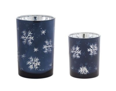Candle Holder, Blue Glass Snowflakes set/2