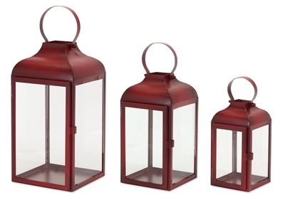 Lantern, Red Metal/Glass 3 Sizes