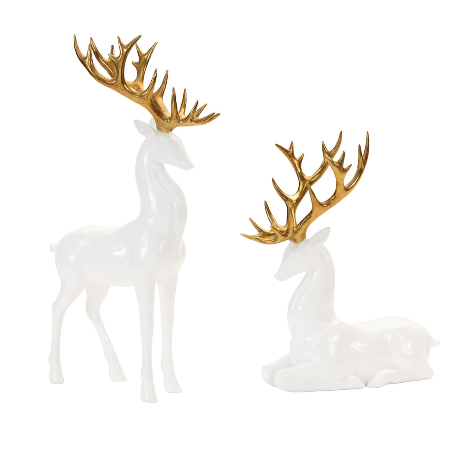 Deer, Set/2 White w/Gold Antlers 13/18"