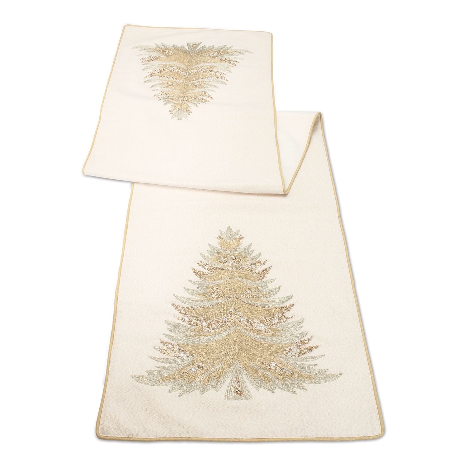 Table Runner, Ivory w/Gold &amp; Champagne Embroidered Tree 16x72&quot;