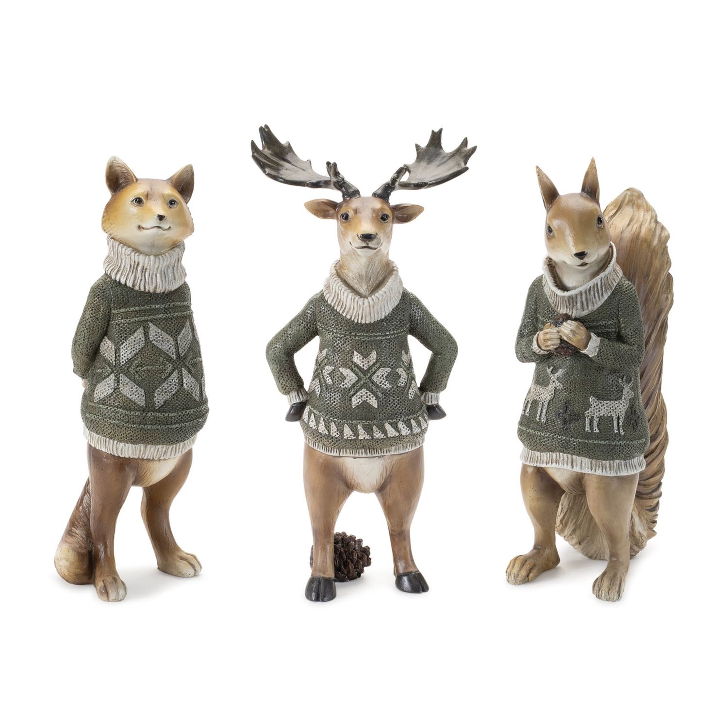 Figurine, Forest Animal w/Sweater 3 Asst 11"