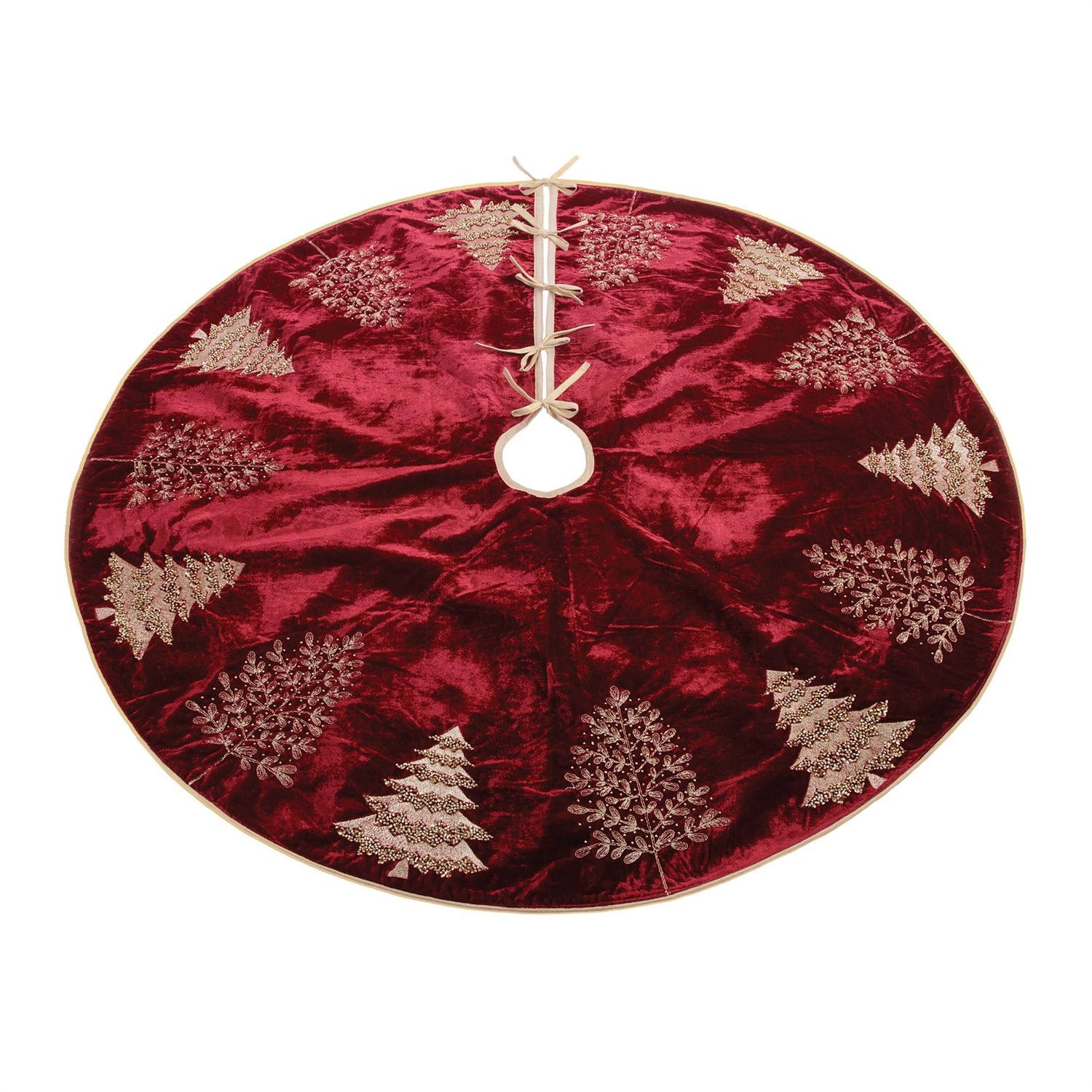 Tree Skirt, 48" Embroidered/Beaded Dk Red Velvet